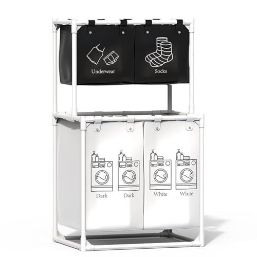 Warmiehomy 150L Wäschesortierer Wäschekorb 4 fächer wäschesammler waschesammelbox Waschkorb mit abnehmbaren, Wäschesortierer für Wäscheraum Schlafzimmer Badezimmer, 57x44x97cm von Warmiehomy