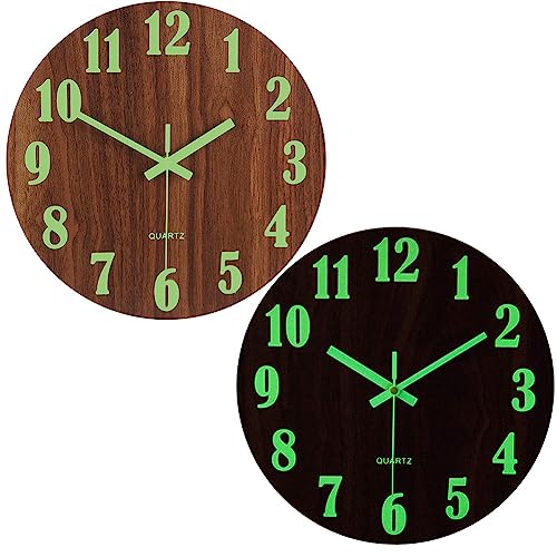 Warmiehomy 30 cm leuchtende Wanduhr aus Holz Design Uhr mit Nachtlicht geräuschlos nicht tickend moderne runde Hängende Uhr für Küche Wohnzimmer Home Office Braun von Warmiehomy