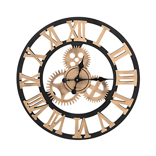 Warmiehomy 58cm Große Wanduhr, 3D Gear Vintage Industrial Silent Nicht tickend Römischen Ziffern hängende Uhr für Zuhause, Büro, Restaurant, Hotel, Café Dekoration, Gold von Warmiehomy