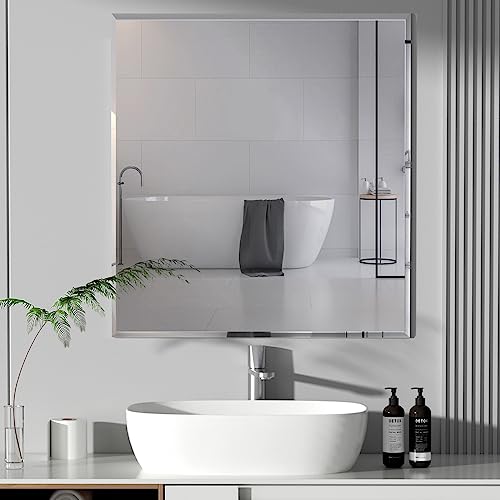 Warmiehomy Badezimmerspiegel, modern, rechteckig, Rahmenlos, abgeschrägt, Wandmontage, Schminkspiegel, 50 x 60 cm von Warmiehomy