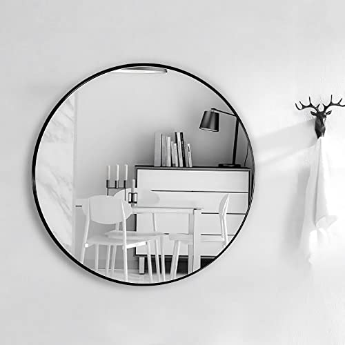 Warmiehomy Rund Spiegel 50cm Schwarz Wandspiegel mit Metallrahmen & Schrauben Modern Badzimmerspiegel zum Aufhängen für Bad Flur Wohnzimmer Deko von Warmiehomy