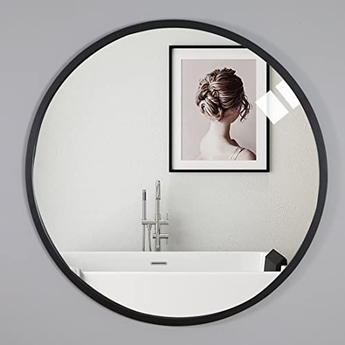Warmiehomy Rund Spiegel 40cm Schwarz Wandspiegel mit Metallrahmen & Schrauben Modern Badzimmerspiegel zum Aufhängen für Bad Flur Wohnzimmer Deko von Warmiehomy