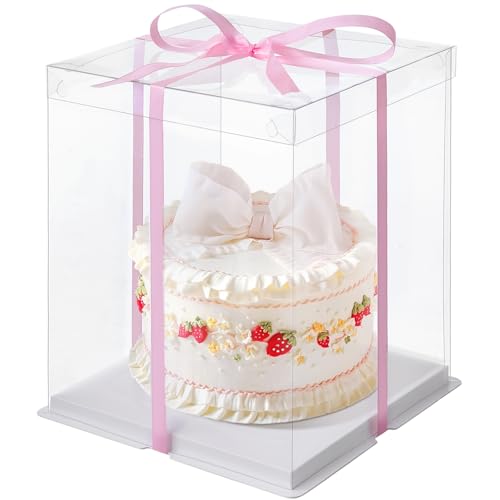 Warmiehomy Transparente Kuchenbox, 25,4 cm hoch, transparente Geschenkboxen mit Deckel und Band, große Kuchen-Geschenkbox aus Kunststoff für Kuchen & Geschenk in Weihnachten, Hochzeit, Warmiehomy Transparente Kuchenbox, 25,4 cm hoch, transparente Geschenkboxen mit Deckel und Band, große Kuchen-Geschenkbox aus Kunststoff für Kuchen & Geschenk in Weihnachten, Hochzeit, von Warmiehomy
