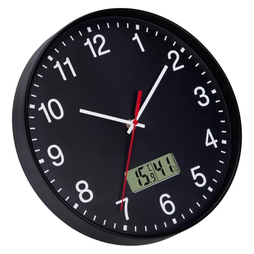 Warminn Wanduhr Ohne TickgeräUsche Lautlos mit Thermometer und Hygrometer Digital LCD 30cm Quarz Groß Batterie Betriebene Einfach zu Lesen für Zimmer Zuhause KüChe Schlafzimmer Büro Schule von Warminn