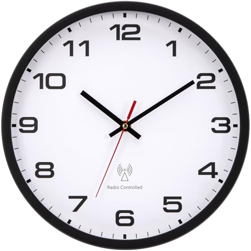 Warminn Funkuhr Wanduhr 30cm Quarz Batterie Betriebene Groß Wanduhr Einfach zu Lesen für Zimmer Zuhause KüChe Schlafzimmer Büro Schule (Weiß + Schwarz, 30cm) von Warminn