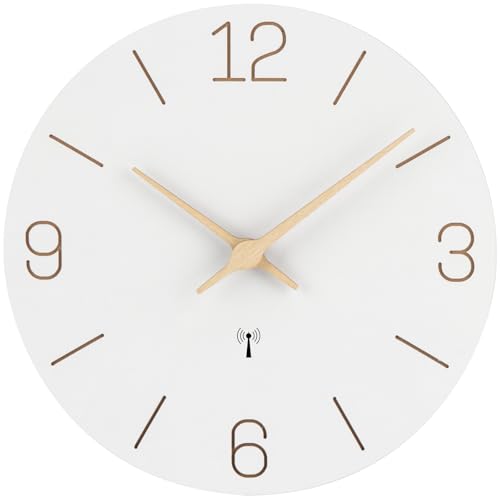 Warminn Funkuhr MDF Holz Wanduhr Ohne TickgeräUsche Lautlos 30cm Quarz Batterie Groß Einfach zu Lesen für Zimmer Zuhause KüChe Schlafzimmer Büro Schule von Warminn