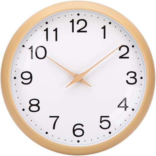 Warminn Lautlos Wanduhr Ohne TickgeräUsche Modern 30cm Quarz Groß Batterie Betriebene Wanduhr Einfach zu Lesen für Zimmer Zuhause KüChe Schlafzimmer Büro Schule (Weiß + Heller Holzähnlicher Rahmen) von Warminn