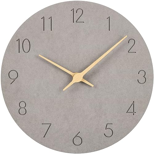 Warminn MDF Holz Wanduhr Ohne TickgeräUsche Lautlos Modern 30cm Quarz Groß Batterie Betriebene Wanduhr Einfach zu Lesen für Zimmer Zuhause KüChe Schlafzimmer BüRo Schule (Grau) von Warminn