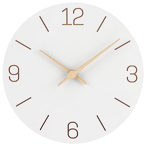 Warminn MDF Holz Wanduhr Ohne TickgeräUsche Lautlos Modern 30cm Quarz Groß Batterie Betriebene Wanduhr Einfach zu Lesen für Zimmer Zuhause KüChe Schlafzimmer BüRo Schule (Weiß) von Warminn