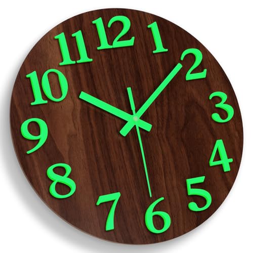 Warminn MDF Leuchtend Wanduhr Ohne Tickgeräusche Lautlos 30cm Quarz Modern Groß Batterie Wanduhr Einfach zu Lesen für Zimmer Zuhause KüChe Schlafzimmer Büro Schule von Warminn