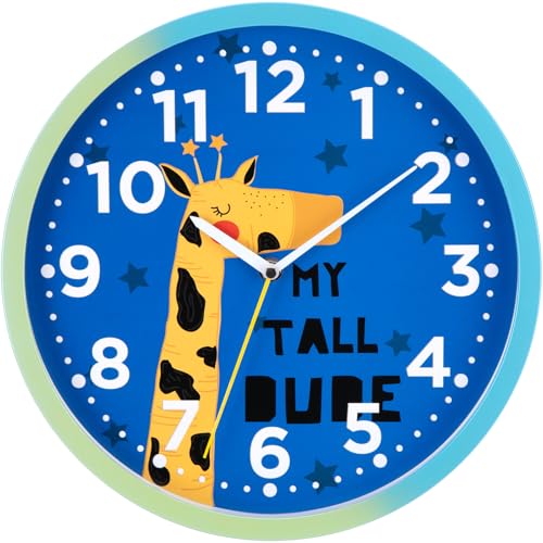 Warminn Wanduhr Kinder Lautlos Wanduhr Vintage 30cm Quarz Groß Batterie Betriebene Einfach zu Lesen für Zimmer Zuhause KüChe Schlafzimmer Büro Schule (Giraffe Blau) von Warminn