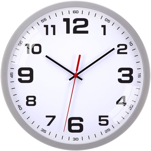 Warminn Wanduhr Ohne TickgeräUsche Lautlos Modern 30cm Quarz Groß Batterie Betriebene Wanduhr Einfach zu Lesen für Zimmer Zuhause KüChe Schlafzimmer Büro Schule (Silber, 30cm) von Warminn
