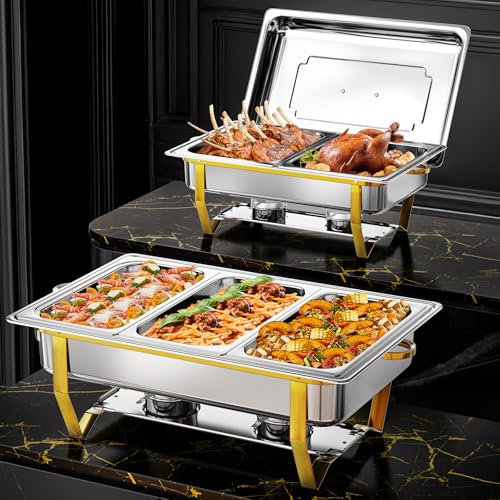 WARMOUNTS 9QT 2 Stück Gold Chafing Dishes für Buffet mit verbesserten Lebensmittelpfannen in verschiedenen Größen, rechteckiges Chafing Dish Set mit hochglanzpoliertem Edelstahl, gerolltem Rand WARMOUNTS 9QT 2 Stück Gold Chafing Dishes für Buffet mit verbesserten Lebensmittelpfannen in verschiedenen Größen, rechteckiges Chafing Dish Set mit hochglanzpoliertem Edelstahl, gerolltem Rand von Warmounts