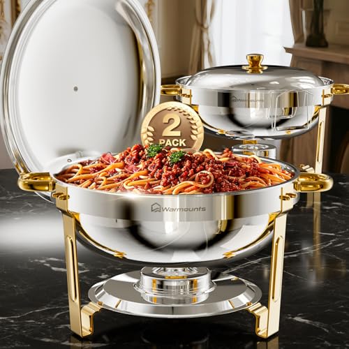 WARMOUNTS Gold & Silber Chafing Dishes für Buffet (5QT, 2er-Pack) – Lebensmittelqualität Edelstahl Chafers und Buffet Wärmer Sets mit Deckelhalter, gerolltem Rand, Design für Party, Bankett von Warmounts