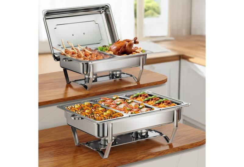 Warmounts Speisenwärmer, (2-tlg., Edelstahl), Chafing Dish Speisenwärmer, 1x GN 1/2 + 1x GN 1/3 Behälter von Warmounts