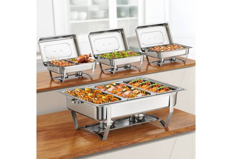 Warmounts Speisenwärmer, (4-tlg., Edelstahl), Chafing Dish, 2x GN Vollformat + 1x GN 1/2 + 1x GN 1/3 Behälter von Warmounts