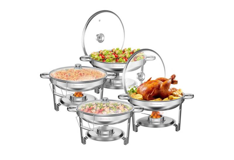 Warmounts Speisenwärmer, (4-tlg), Chafing Dish Speisenwärmer Set, Rund, Edelstahl, Buffet Warmhalte-Set von Warmounts