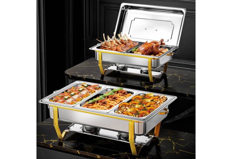 Warmounts Speisenwärmer 8QT, (2-tlg), Chafing Dish Speisenwärmer, 1x GN 1/2 + 1x GN 1/3 Behälter, Edelstahl von Warmounts