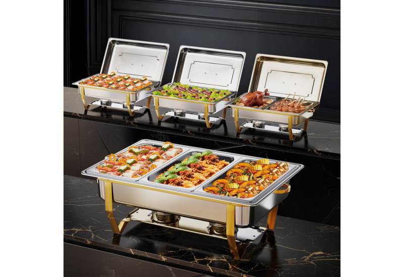 Warmounts Speisenwärmer 8QT, (4-tlg., Edelstahl), Chafing Dish, 2x GN Vollformat + 1x GN 1/2 + 1x GN 1/3 Behälter von Warmounts