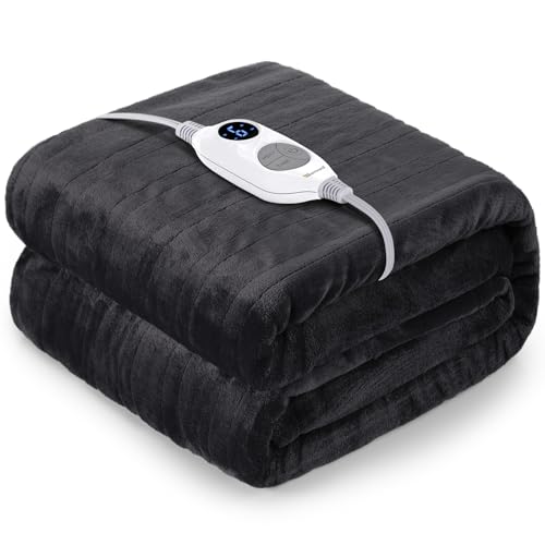Warmrest Heizdecke mit Abschaltautomatik 𝟏𝟓𝟎×𝟐𝟎𝟎 𝐜𝐦 Flanell Elektrische Wärmedecke Heizdecke, 6 Temperaturstufen und Überhitzungsschutz, Waschbar Heizdecke Kuscheldecke fürs Bett, Grau von Warmrest