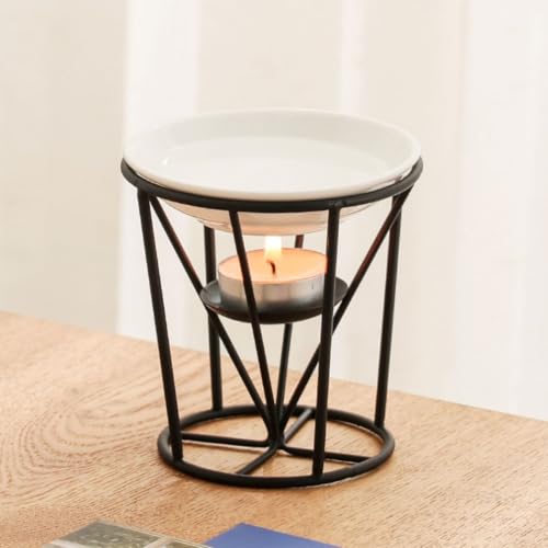 Duftlampe für ätherische Öle, Wachsschmelzbrenner dekorativer Aroma-Teelichthalter, Ölbrenner für Wachsschmelzen Metallkonstruktion Strahlung Schwarz von Warmself