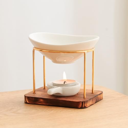 Warmself Aromalampe Metall Teelichthalter aus Keramik Duftlampe aus Keramik Wachsschmelzbrenner Goldene Insel von Warmself