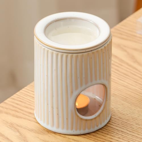 Warmself Aromalampe Metall Teelichthalter aus Keramik Duftlampe aus Keramik Wachsschmelzbrenner Keramischer Hellgelber Streifen Warmself Aromalampe Metall Teelichthalter aus Keramik Duftlampe aus Keramik Wachsschmelzbrenner Keramischer Hellgelber Streifen von Warmself