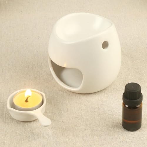 Warmself Aromalampe Metall Teelichthalter aus Keramik Duftlampe aus Keramik Wachsschmelzbrenner Weiß Offen Größe von Warmself