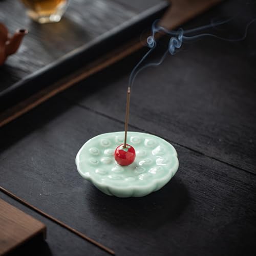 Warmself Räucherstäbchen Halter, 2-in-1 Räucherstäbchenhalter, Incense Holder Räuchergefäß Weihrauchbrenner für Räucherstäbchen Räucherkegel Meditation Zubehör Grüne Lotoskapseln von Warmself
