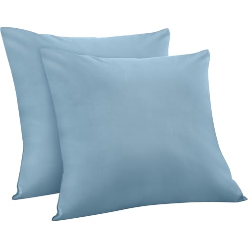 Warmstar Kissenbezug 40x40 Baumwoll Ruhiges Blau 2er Set,100% langstapeligeer Baumwolle kissenbezüge 600er Fadenzahl Satinbindung Ultra weich atmungsaktiver Umschlag Kissenbezug für Kissen 40x40cm von Warmstar