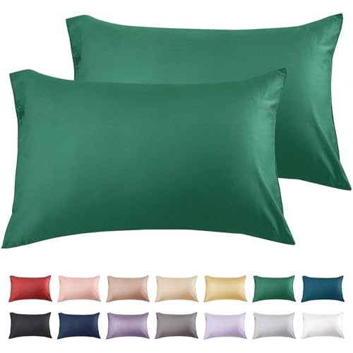 Warmstar Kissenbezug 40x60 Baumwoll Dunkelgrün 2er Set,100% langstapeligeer Baumwolle kissenbezüge 600er Fadenzahl Satinbindung Ultra weich atmungsaktiver Umschlag Kissenbezug für Kissen 40x60cm von Warmstar