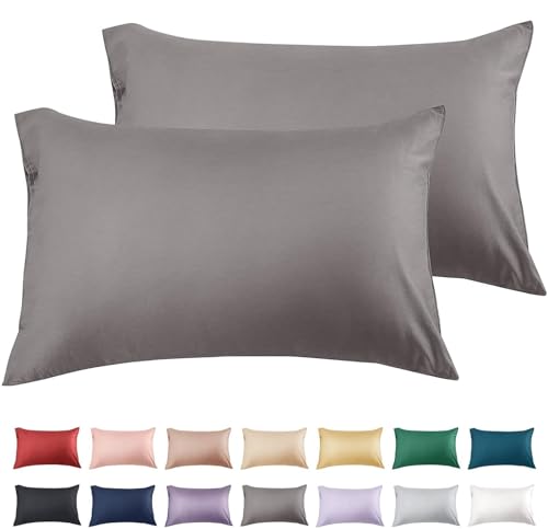 Warmstar Kissenbezug 40x80 Baumwoll Dunkelgrau 2er Set,100% langstapeligeer Baumwolle kissenbezüge 600er Fadenzahl Satinbindung Ultra weich atmungsaktiver Umschlag Kissenbezug für Kissen 40x80cm von Warmstar