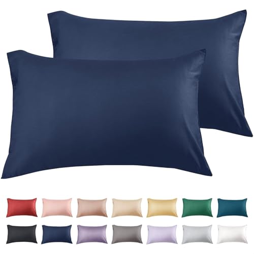 Warmstar Kissenbezug 40x80 Baumwoll Navy Blau 2er Set,100% langstapeligeer Baumwolle kissenbezüge 600er Fadenzahl Satinbindung Ultra weich atmungsaktiver Umschlag Kissenbezug für Kissen 40x80cm von Warmstar