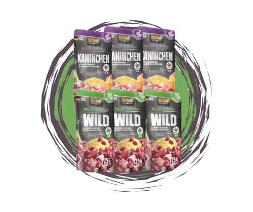 Belcando Frischebeutel Nassfutter | Multi Bundle, Sparpaket | Verschiedene Sorten | 6x125g (125g, 3X Kaninchen, 3X Wild) von Warnick´s Tierfutterservice