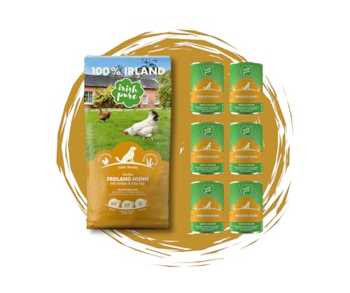 Irish Pure Freiland-Huhn Adult – Hundefutter - 12kg + 6x390g - getreidefreies Futter mit Freiland-Huhn, Gemüse & Kelp-Alge – 100 % natürliche Zutaten – für ausgewachsene Hunde - Sparpaket von Warnick´s Tierfutterservice