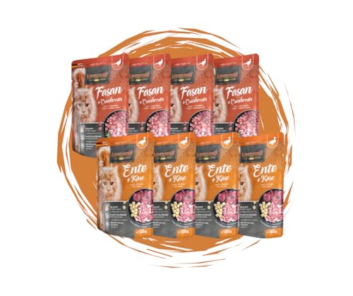 Leonardo Frischebeutel 8x85 g - Katzenfutter - Nassfutter - Multi Bundle - Sparpaket - Verschiedene Sorten (4X Ente+Käse, 4X Fasan+Cranberries) von Warnick´s Tierfutterservice