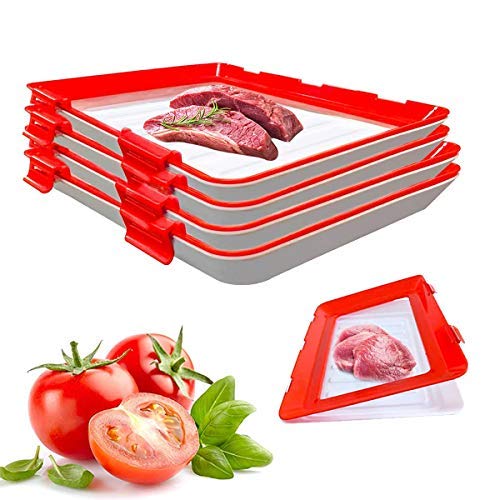 Lebensmittelkonservierungstablett aus Kunststoff, stapelbar, wiederverwendbar, kreative Frischhalteplatte zur Lebensmittelkonservierung (4 Stück) von Waroomss