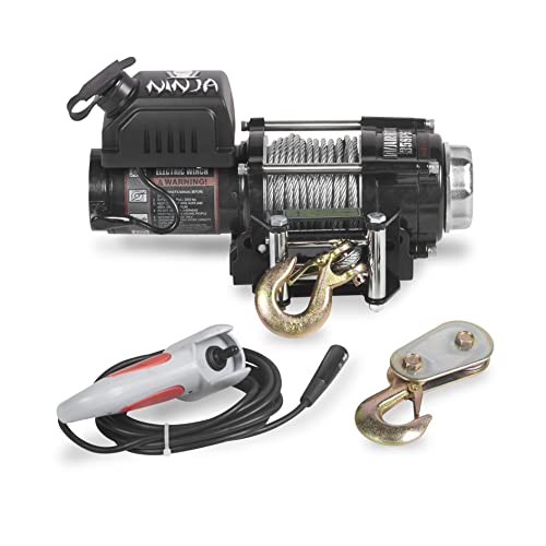 Warrior Ninja 3500lb 12V Elektroseilwinde - Kabel-Handsteuerung, Hochleistungsmotor, Robuste Kontakte, Stahlgetriebe, Wasserdichte Buchse, Abriebfeste Lackierung - Stahlseil von Warrior Winches