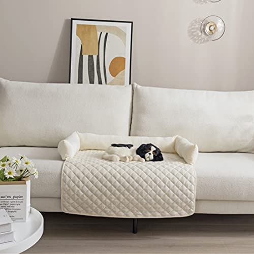 Premium Silky Velvet Haustier-Schlafsofa, rutschfest, wasserdicht, waschbarer Sofaschutz mit 3-seitigen Polsterkissen, Möbelschutz Haustierbezug für Hunde und Katzen Weiß S von Warton