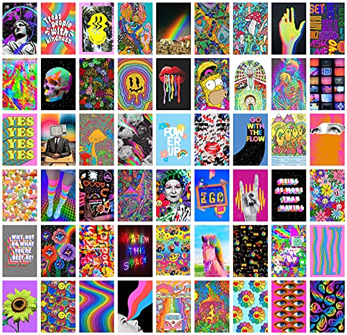 Waschbär 54-teiliges Hippie-Raumdekor, Trippy-ästhetisches Wand-Collage-Set, Indie-Poster für ästhetische Zimmer, trendige kleine Poster für Wohnheim, Trippy-Wandkunstdruck für Mädchen und Jungen, von Waschbär