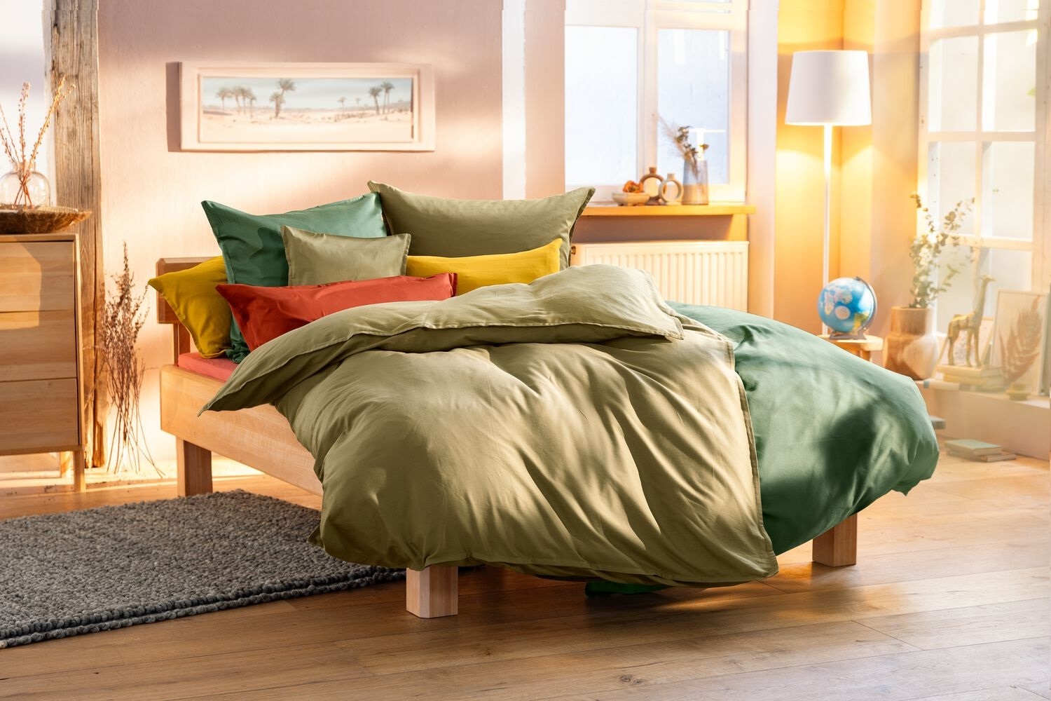 Wende-Bettwäsche "Doublefeeling" aus reiner Bio-Baumwolle, olive 40 x 80 cm Wende-Bettwäsche "Doublefeeling" aus reiner Bio-Baumwolle, olive 40 x 80 cm von Waschbär