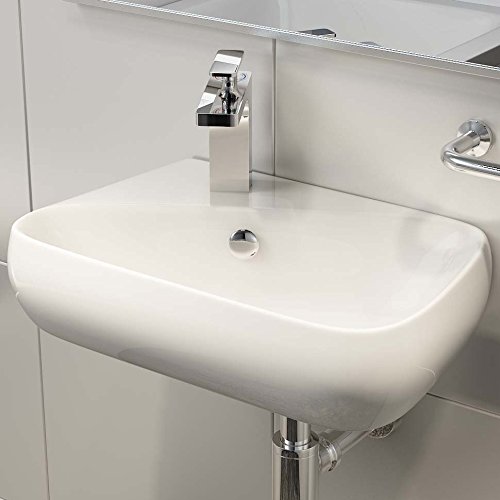 Waschbecken24 | Kleines Waschbecken Gäste Wc | Handwaschbecken Mit Lotus-Effekt | Platzsparendes Waschbecken Für Badezimmer | Modernes Design | Einfache Installation (45x28x13cm, Weiß / H90) von Waschbecken24