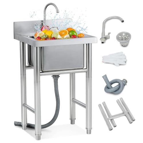 Gewerbliche Küchenspüle, Freistehende Einzelspüle Mit Sieb Und Wasserhahn, 304 Edelstahl Vorbereitung & Utility Spüle, Für Bar Küche Hotel,50x50x80cm von Wasd3Pods