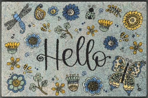 wash+dry Fußmatte, Hello Flowers 50x75cm, innen und außen, waschbar, bunt von Wash+Dry