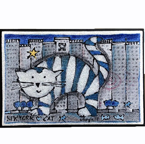 Waschbare Fussmatte - New York Cat - Monja Klein ca 50 x 75 cm wash+dry Fußabstreifer - Künstler Türmatte von Wash+Dry