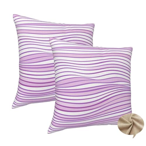 2er Set Kissenbezug 40x40 cm Quadratisch Sofa Kissen Lila Kissenhülle, Weicher Kissenbezug Linien Dekokissen mit Verstecktem Reißverschluss, Couchkissen Pillow Case für Bett Stuhl Wohnzimmer Deko -J40 von Washifa