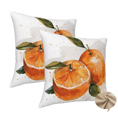 2er Set Kissenbezug 40x40 cm Quadratisch Sofa Kissen Orange Kissenhülle, Weicher Kissenbezug Obst Dekokissen mit Verstecktem Reißverschluss, Couchkissen Pillow Case für Bett Stuhl Wohnzimmer Deko-J161 von Washifa