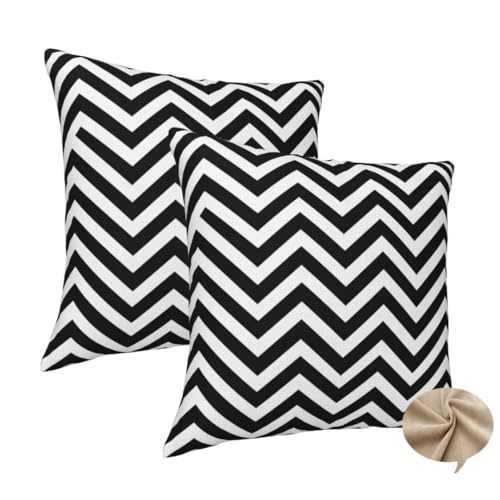2er Set Kissenbezug 40x40 cm Sofa Kissen Schwarz Weiß Kissenhülle, Weicher Kissenbezug Streifen Dekokissen mit Verstecktem Reißverschluss, Couchkissen Pillow Case für Bett Stuhl Wohnzimmer Deko -J188 von Washifa