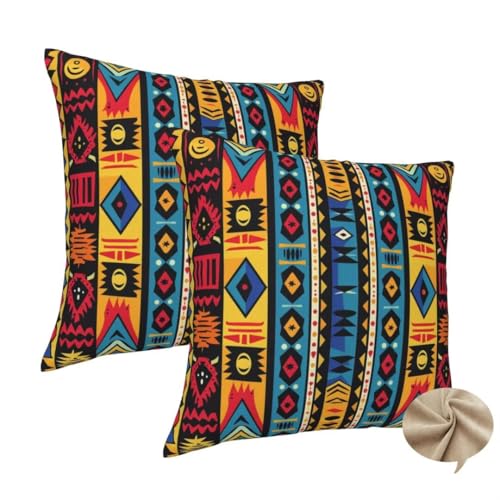 2er Set Kissenbezug 50x50 cm Quadratisch Sofa Kissen Afrika Kissenhülle, Weicher Kissenbezug Bohemian Dekokissen mit Verstecktem Reißverschluss, Couchkissen Pillow Case für Bett Wohnzimmer Deko -J165 von Washifa