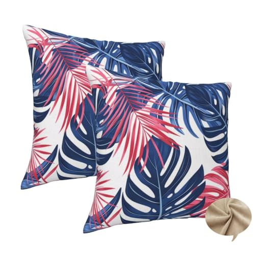 2er Set Kissenbezug 50x50 cm Quadratisch Sofa Kissen Pflanze Kissenhülle, Weicher Kissenbezug Blätter Dekokissen mit Verstecktem Reißverschluss, Couchkissen Pillow Case für Bett Wohnzimmer Deko -J185 von Washifa